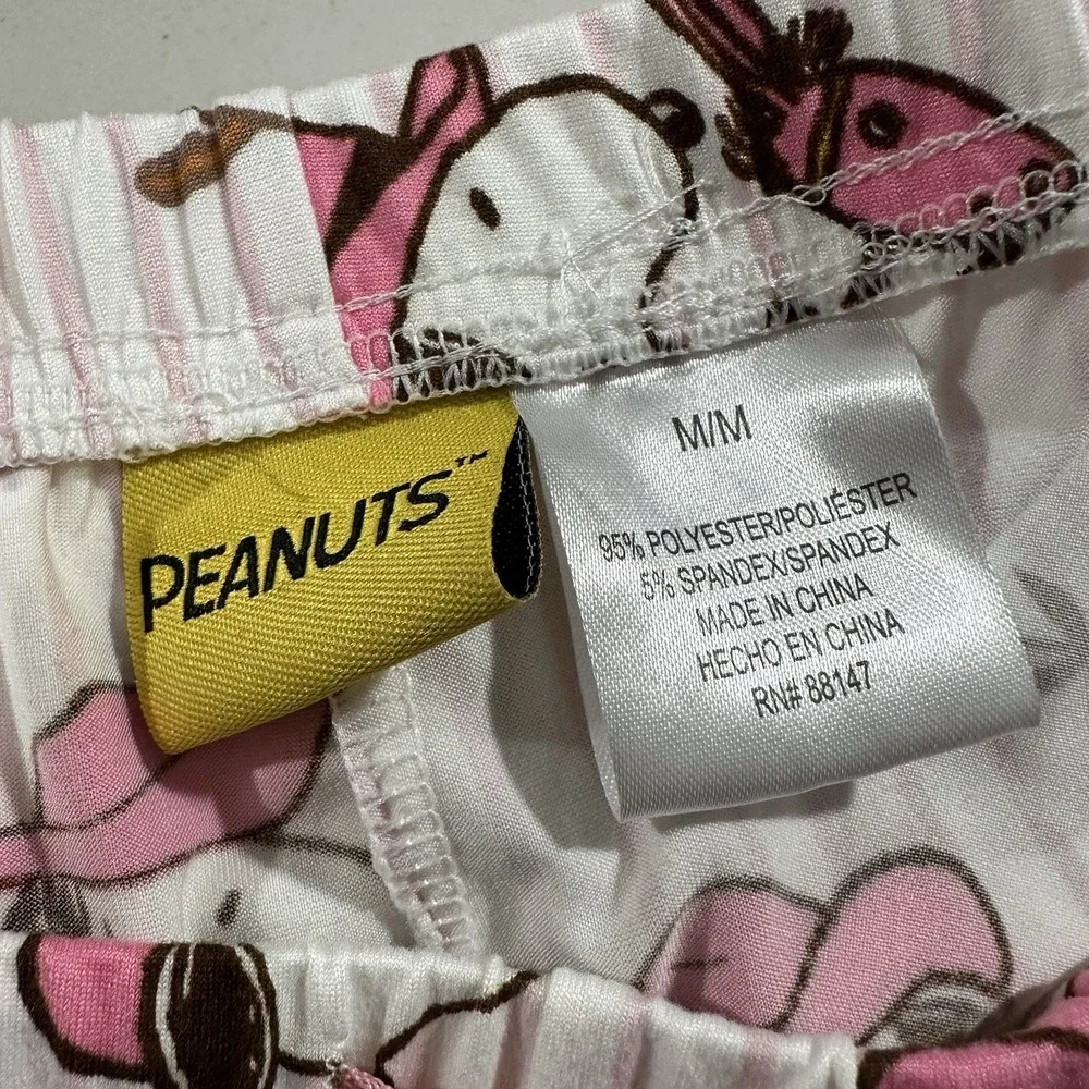 Peanuts Snoopy Pajama Pants Women Medium Lounge Sleepwear Drawstring Floral Pink